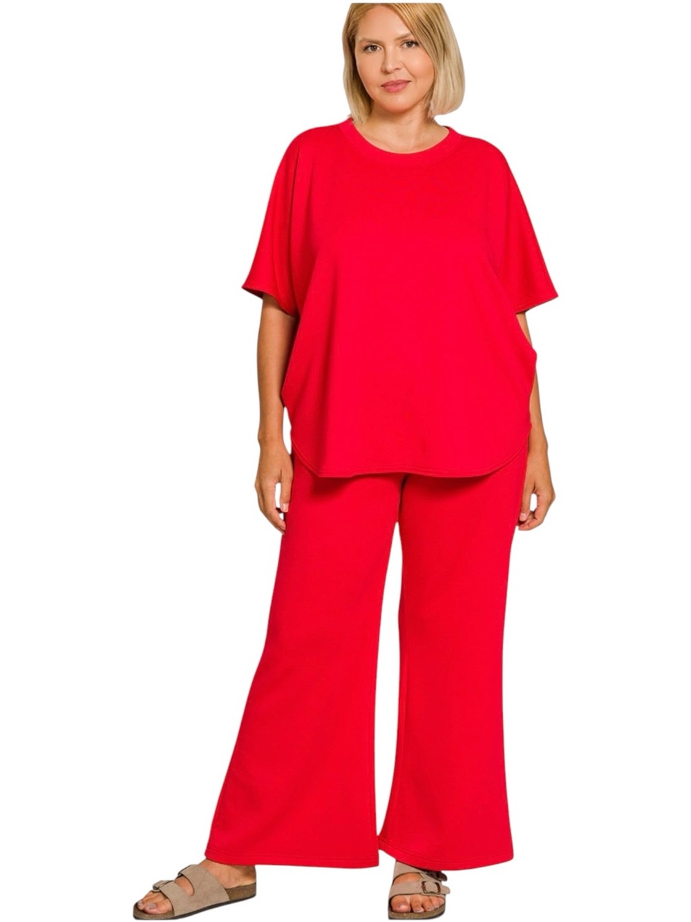7165. PLUS SCUBA CURVED HEM TOP & PANTS SET
